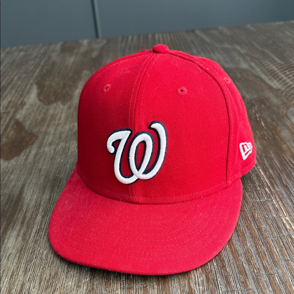 New Era Red Washington Nationals Fitted Cap with White W Logo 6 7/8